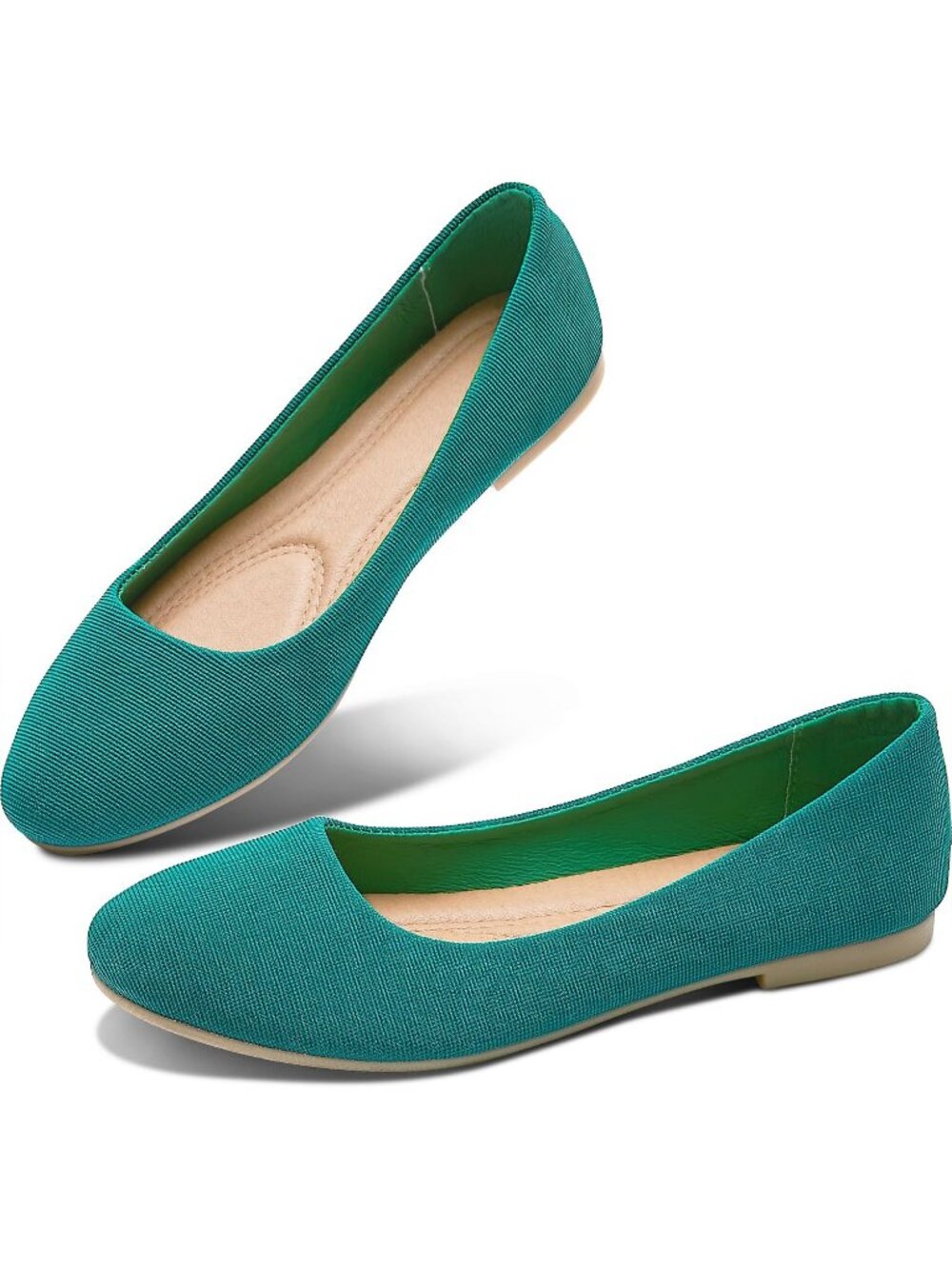 Women's Green Ballet Flats Round Toe Textile Slip On Causal Dress Shoes